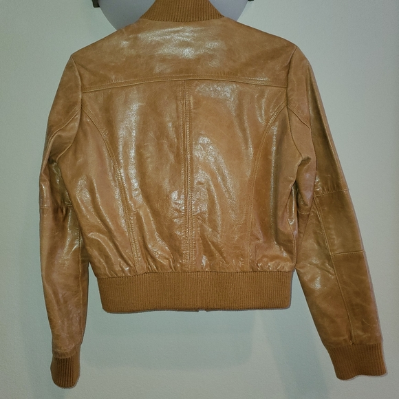 Camel Genuine Leather Bomber Jacket - Picture 2 of 5